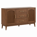 Aparador 150 x 45 x 85 cm de madera marrón nogal con cajones y puertas estilo retro