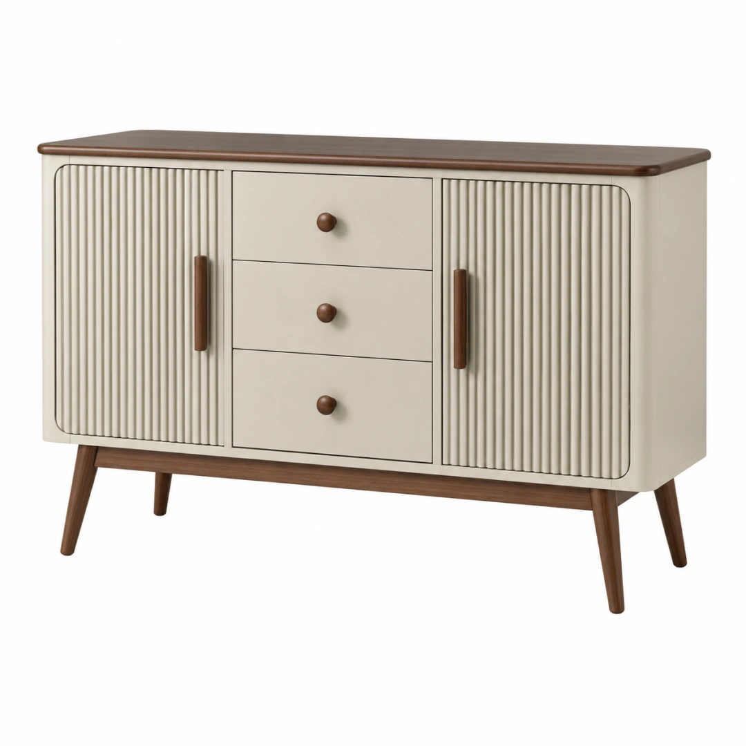 Aparador 120 x 40 x 80 cm de madera beige y nogal con cajones estilo retro