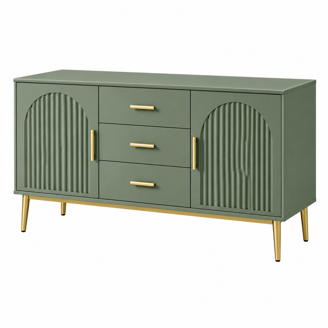 Aparador 160 x 40 x 80 cm de MDF verde con patas metálicas - almacenaje moderno