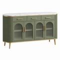Aparador 160 x 45 x 85 cm verde de madera y vidrio con encimera efecto mármol estilo art déco