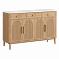 Aparador 160 x 40 x 85 cm de madera natural con encimera efecto mármol para comedor estilo contemporáneo