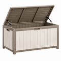 Arcón de exterior 120 x 60 x 65 cm de resina beige y marrón con tapa elevable