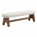 Banco 120 x 40 x 45 cm de madera color nogal con asiento tapizado crema estilo moderno