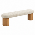 Banco 120 x 40 x 45 cm de tejido texturizado beige y madera acanalada estilo contemporáneo