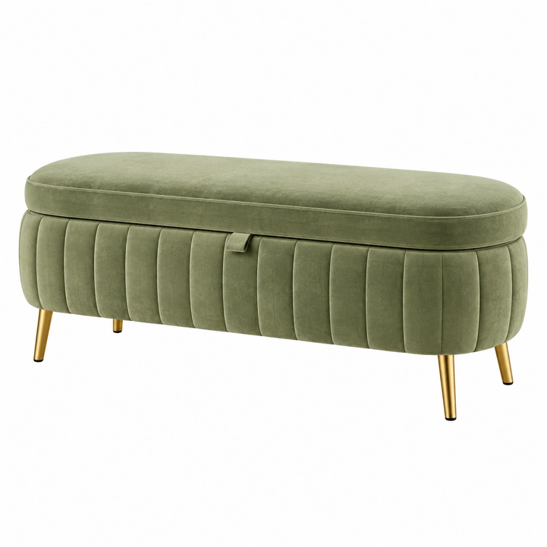 Banco otomano con almacenaje 120 cm de terciopelo verde estilo moderno