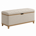 Banco baúl 120 cm x 40 cm x 48 cm tapizado beige con madera - asiento con almacenamiento contemporáneo