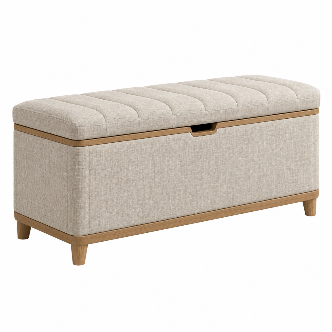 Banco baúl 120 cm x 40 cm x 48 cm tapizado beige con madera - asiento con almacenamiento contemporáneo