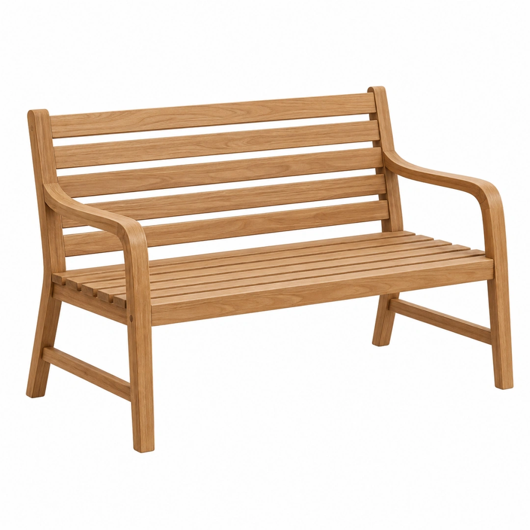 Banco de jardín 120 x 65 x 90 cm de madera maciza color natural con reposabrazos