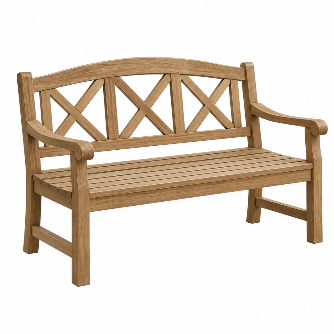 Banco de jardín 120 x 60 x 90 cm de madera natural con respaldo de celosía