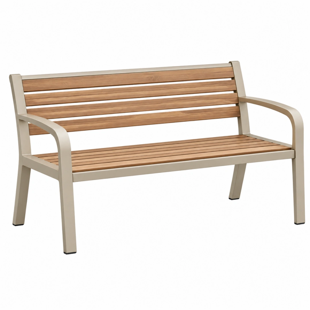 Banco de jardín 120 x 65 x 85 cm de madera y metal beige natural con reposabrazos