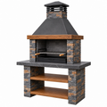 Barbacoa de obra 150 x 70 x 230 cm de piedra y acero negra para exterior con parrilla y chimenea