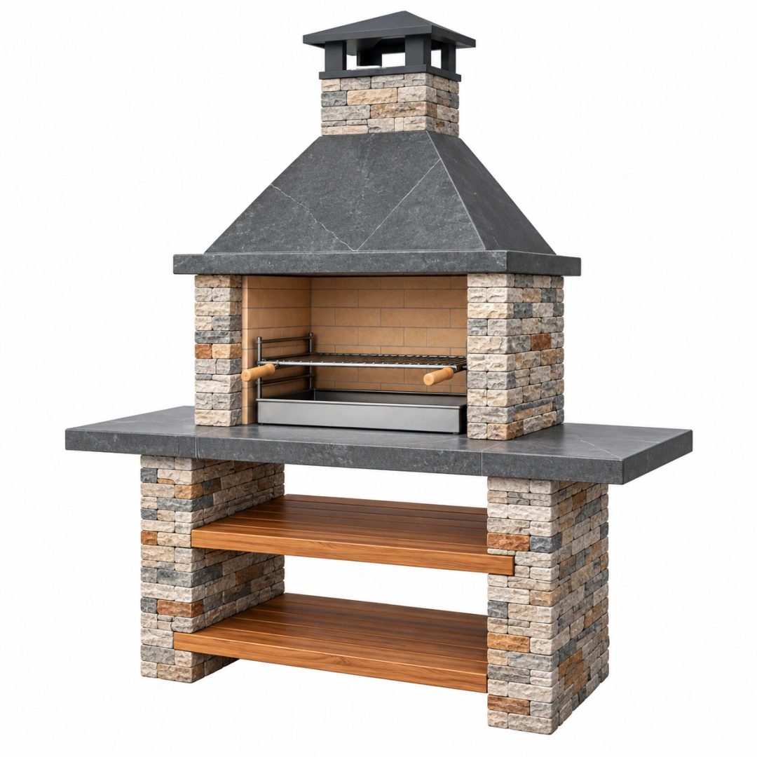 Barbacoa de obra 120 x 70 x 220 cm de piedra gris para exterior con parrilla