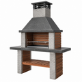 Barbacoa de jardín 160 x 70 x 240 cm de piedra gris y madera con parrilla de acero