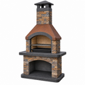 Barbacoa de exterior 120 x 70 x 220 cm de piedra y acero marrón gris con chimenea