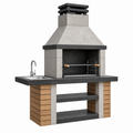 Barbacoa de exterior 180x70x230 cm de piedra gris y negra con fregadero y parrilla
